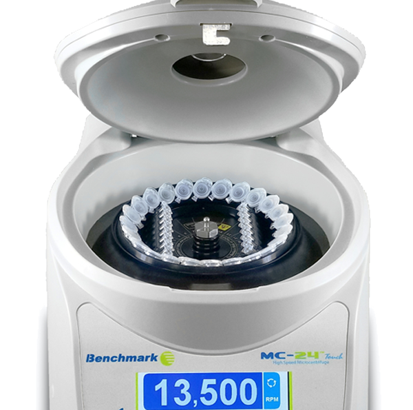 Benchmark Scientific MC 24 Touch High Speed Microcentrifuge Open Lid Close Up Front View