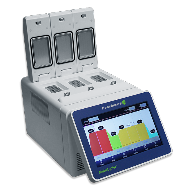 Benchmark Scientific MultiCycler Multi block Thermal Cycler Triple Block With Touchscreen Display Open Lid View