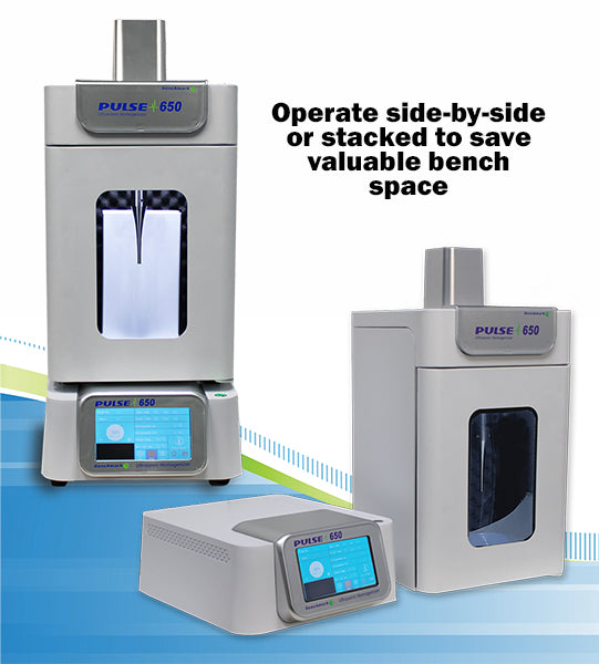 Benchmark Scientific Pulse 650 Ultrasonic Homogenizer System In Side By Side And Stacked Configuration View