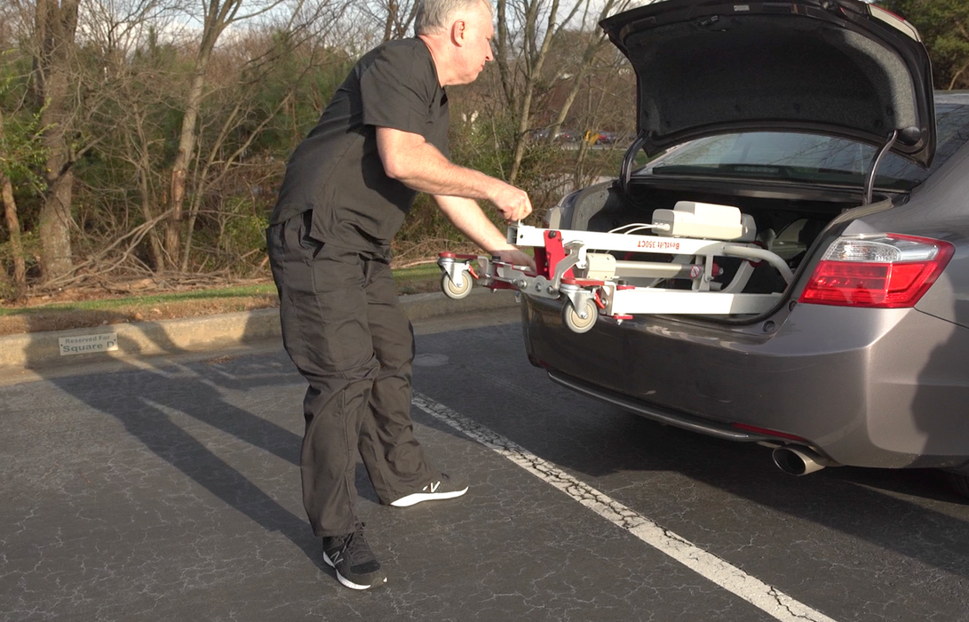 Bestcare BestStand PL350CT Car Transfer  Full Body Patient Lift Folded Loaded in Car Trunk