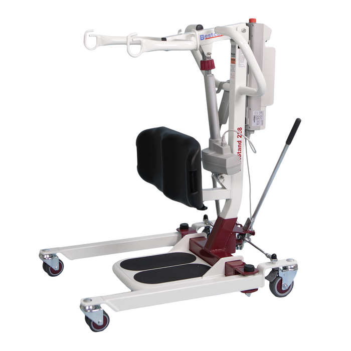 BestStand SA182 Sit-to-Stand Lift Right Side View With Footplate And Seated Sling