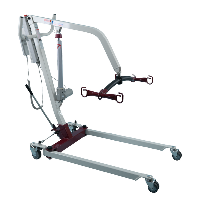 Bestcare Bestlift Full Body Patient Lift PL182 in base position right angle view with hand control mounted on lift handle.