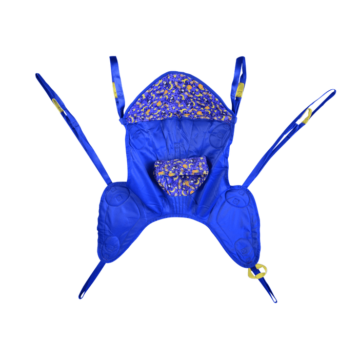 Bestcare Pediatric Fabric Polyester Padded Hammock Style Sling With Blue Nursery Graphics And Pocket Back View