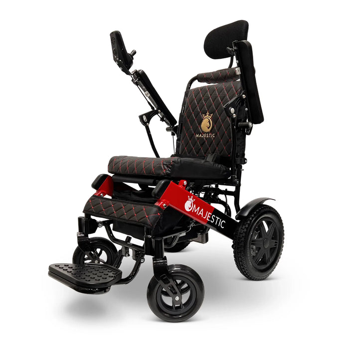 Black Red  ComfyGO IQ-9000 Lightweight Electric Wheelchair Auto Recline, Comfort, and Airline-Approved Design, Stylish black frame color with remote control conveniently. 