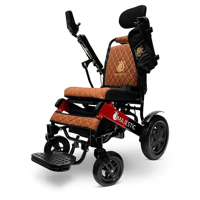 Black/Red and Taba ComfyGO IQ-9000 AR Lightweight Electric Wheelchair Auto Recline, Comfort, and Airline-Approved Design, Stylish black frame color with remote control conveniently. 