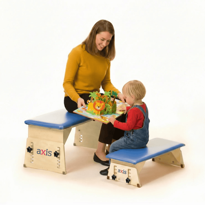Circle Specialty  Axis Therapy Bench Adjustable Pediatric Positioning and Therapy Seating Being Used By Mother And Child