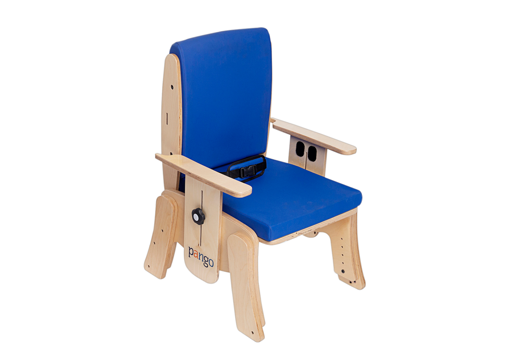Aesthetic Circle Specialty Pango Activity Classroom Chair Adjustable Seating for Posture and Comfort with Back height 16 inches and Blue Cushion backrest & seat, seatbelt, adjustable armrest