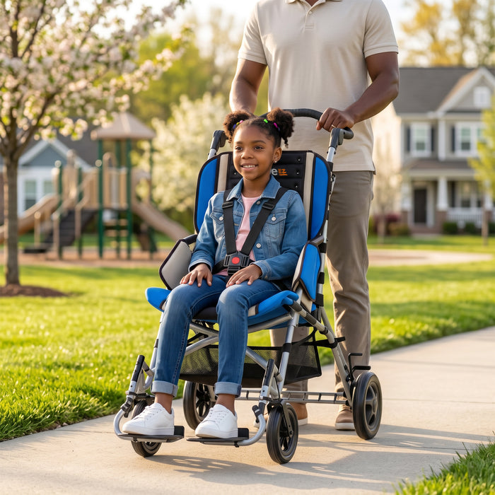 Circle Specialty Blue Strive EZ Stroller Lightweight Pediatric Positioning and Mobility Support When Used Outside