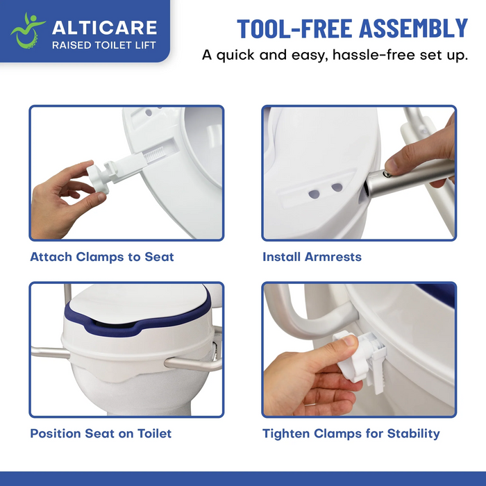 Climbing Steps AltiCare 5 Non Slip Raised Toilet Seat Visual Details Info Graphic View