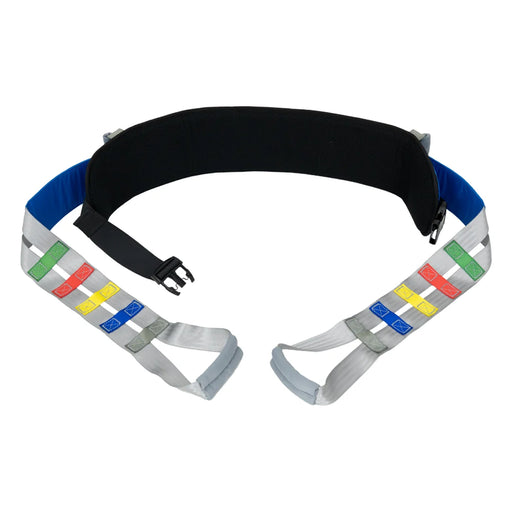 Climbing Steps BackGuard Sling for Sit to Stand Lifts Padded Back And Color Coded Straps With Buckle Close Up View