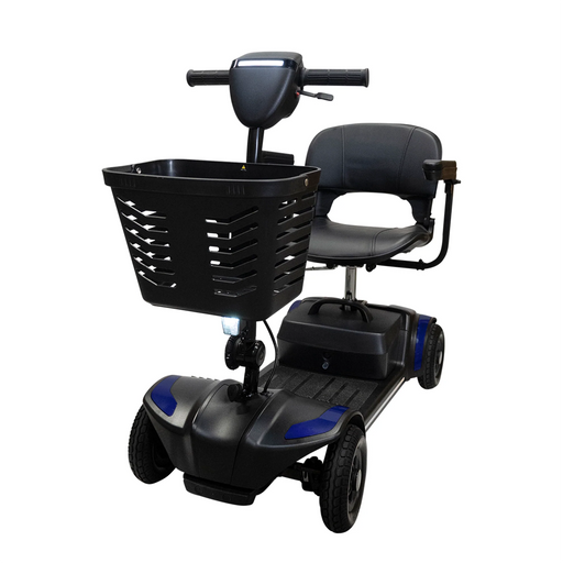 Climbing Steps Blue Eleanor Electric Mobility Scooter With Large Front Basket Front Angle View