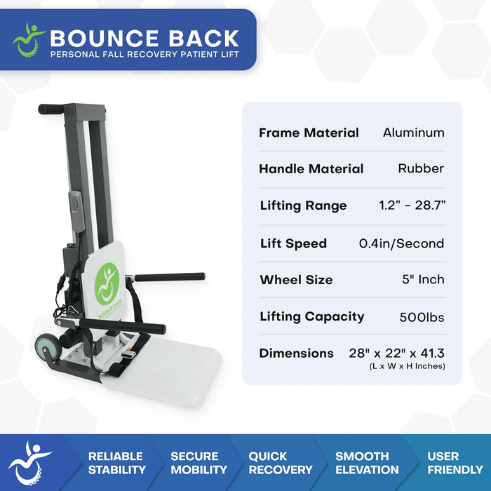 Climbing Steps Bounce Back Fall Recovery Patient Lift Dimensions View