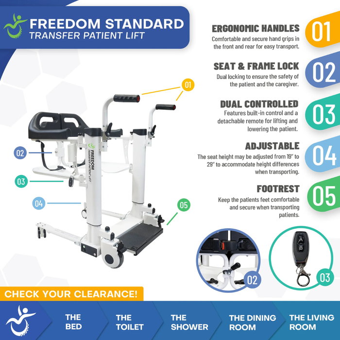 Climbing Steps Freedom Transfer Patient Lift Electric, Sling-Free Mobility Solution With Adjustable Height, Commode Access And Tool-Free Setup With Inclusions