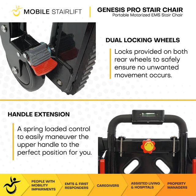 Climbing Steps Genesis Flex Transport Chair and Portable Stairlift Chair Dual Locking And Handle View