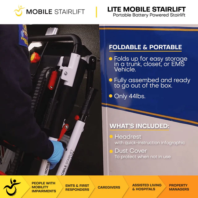 Climbing Steps LITE Mobile Stairlift Folding Feature And Inclusions View
