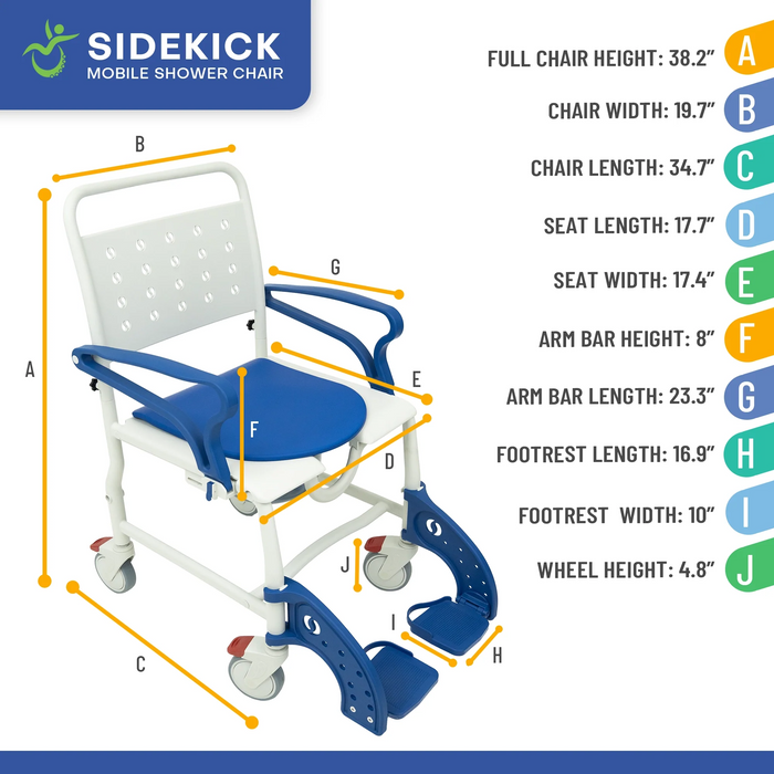 Climbing Steps Sidekick Shower Chair Product Dimensions View