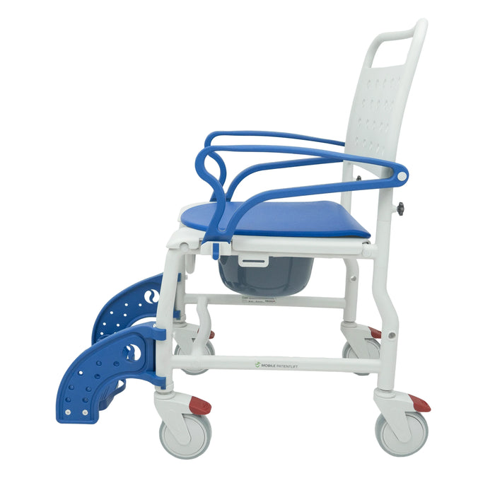 Climbing Steps Sidekick Shower Chair With Standard Wheels And Flip Up Footrests Side View