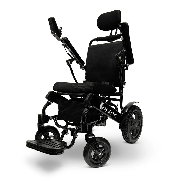 ComfyGO Black Standard Majestic IQ-9000 Auto Recline Remote Controlled Electric Wheelchair With Flip Up Arms Built In Footplate And All Terrain Solid Flat Tires View