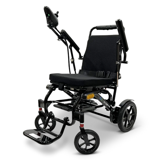 ComfyGO Glide Care G-5 Lightweight Foldable Electric Wheelchair Front Side view both ArmrestLift up