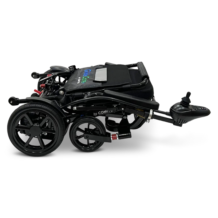 ComfyGO Glide Care G-5 Lightweight Foldable Electric Wheelchair Side View and a Flat position