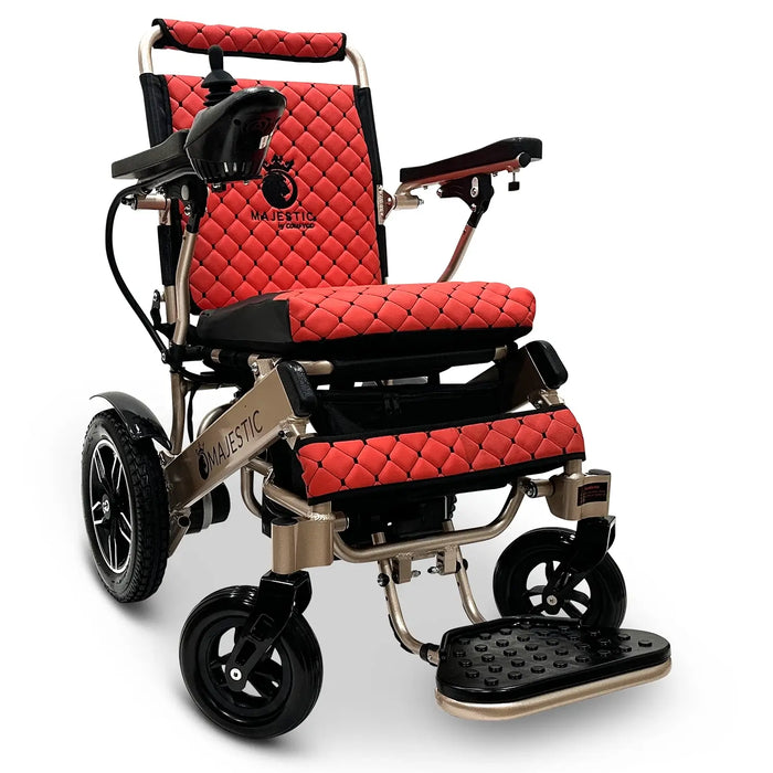 ComfyGO MAJESTIC IQ-8000 Auto Folding Electric Wheelchair Lightweight, Airline-Friendly, and Travel Ready with footrest is wide, solid, and foldable, joystick controller is mounted on the right armrest