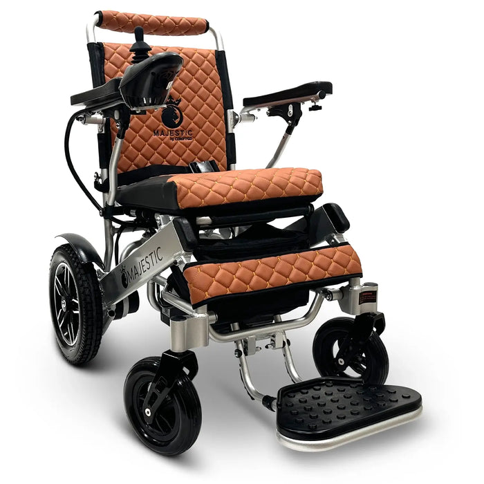 Taba ComfyGO MAJESTIC IQ-8000 Auto Folding Electric Wheelchair Lightweight, Airline-Friendly, and Travel Ready with footrest is wide, solid, and foldable, joystick controller is mounted on the right armrest