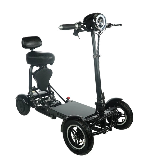 Black ComfyGO MS3000 Lightweight Foldable Mobility Scooter Powerful, Eco-Friendly, and Built for City Commuting with Large front two wheels and additional pad support in have a back rest 