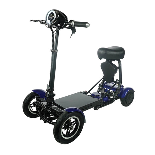 Blue ComfyGO MS3000 Lightweight Foldable Mobility Scooter Powerful, Eco-Friendly, and Built for City Commuting with additional support pad large circular headlight