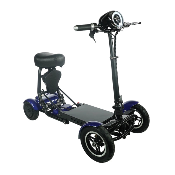Blue ComfyGO MS3000 Lightweight Foldable Mobility Scooter Powerful, Eco-Friendly, and Built for City Commuting with additional support pad large circular headlight