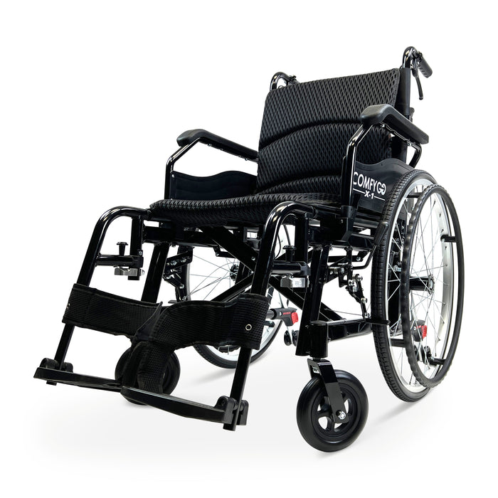 ComfyGO X-1 Lightweight Manual Wheelchair With Foldable Footrest, Side View.