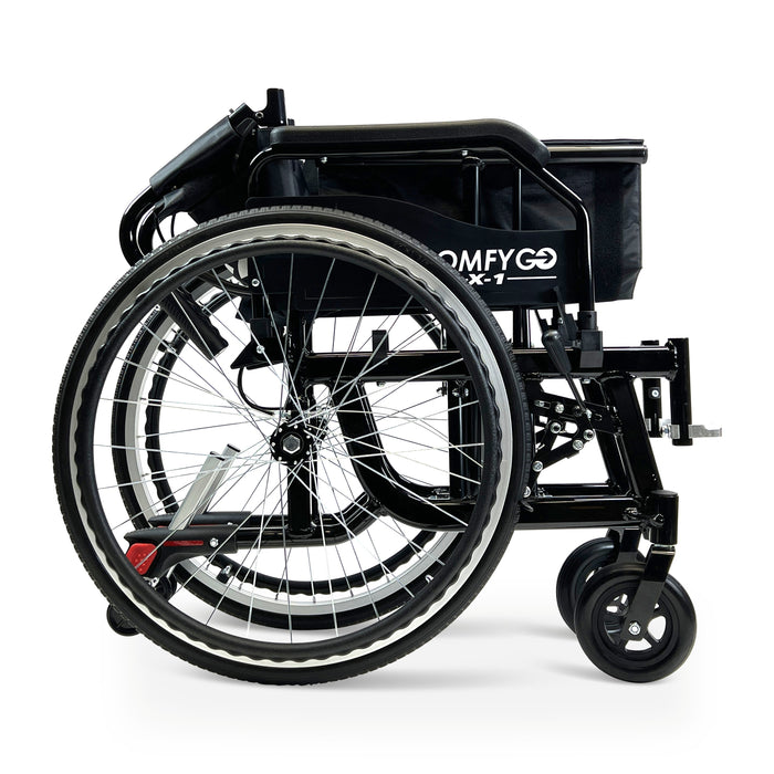 ComfyGO X1 Lightweight Manual Wheelchair Fully Folded Side View.