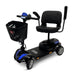 Blue ComfyGO Z-4 Portable Mobility Scooter With Seat Flip Up Armrest And Small Basket Below Handle Bar View