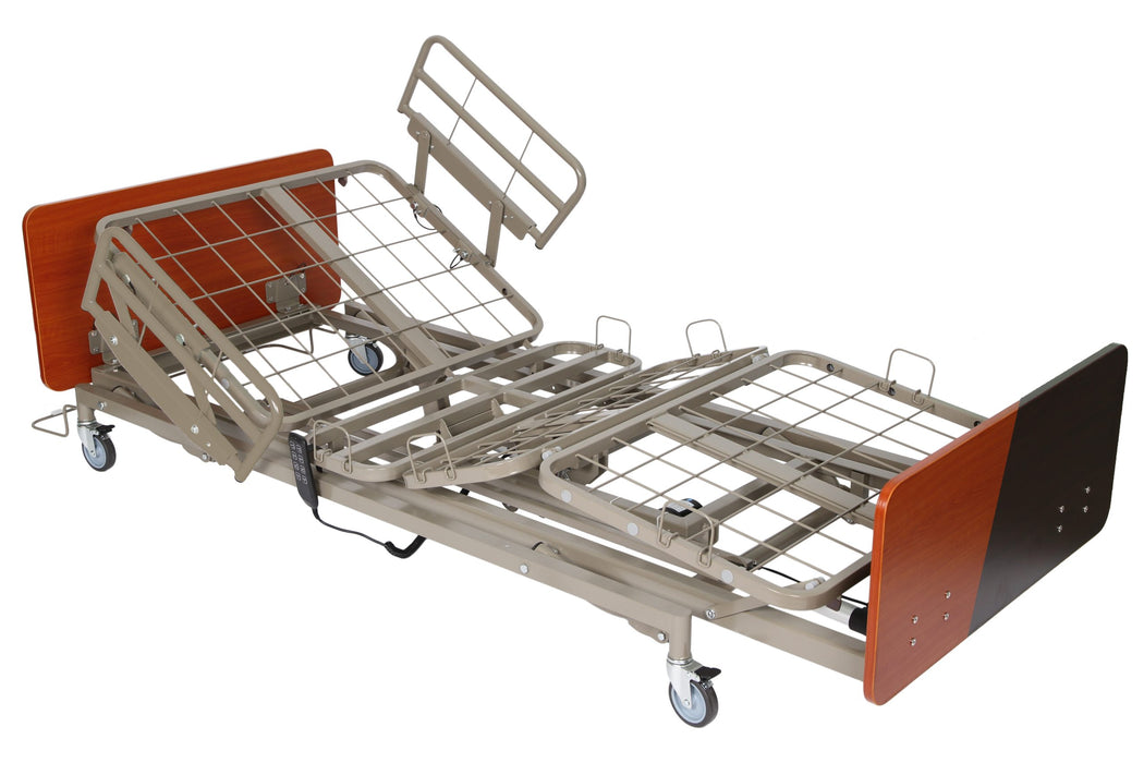 CostCare Long Term Care Low Bed With Half Rails In Elevated Head And Knee Section Position View