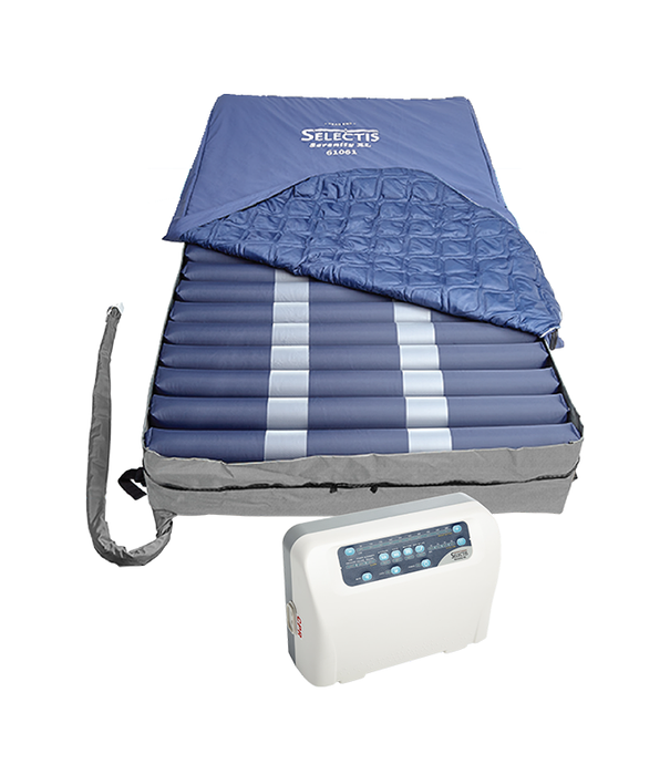Emerald Digital Bariatric Alternating Pressure LAL Mattress System Slightly Open Showing Air Cells with Air Tube and Pump