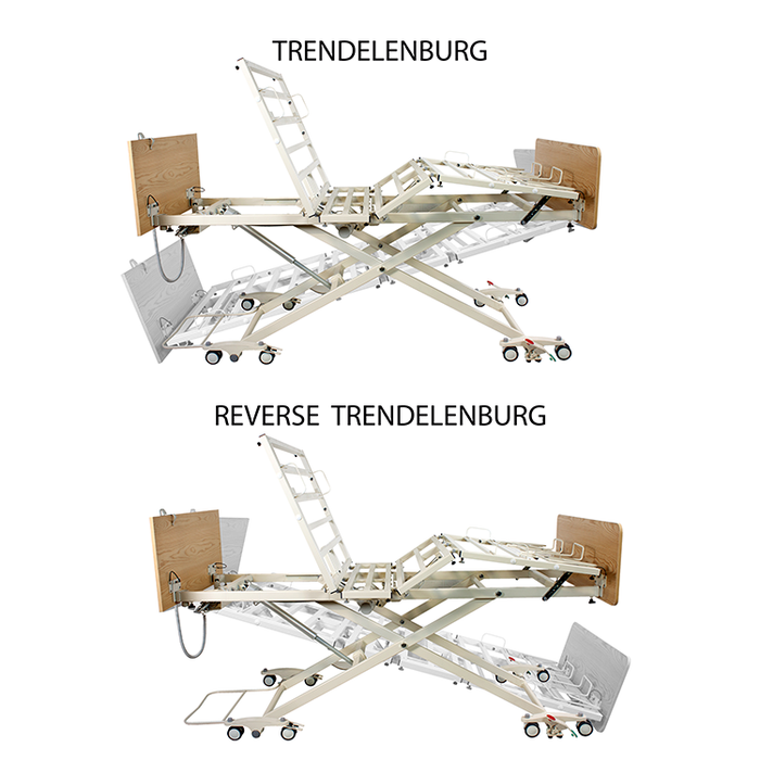 Durable Dynarex D300 LTC 5 Function Low Bed Durable 500 lb Long-Term Care Bed with Adjustable Height, Trendelenburg, and Tool-Free Extensions