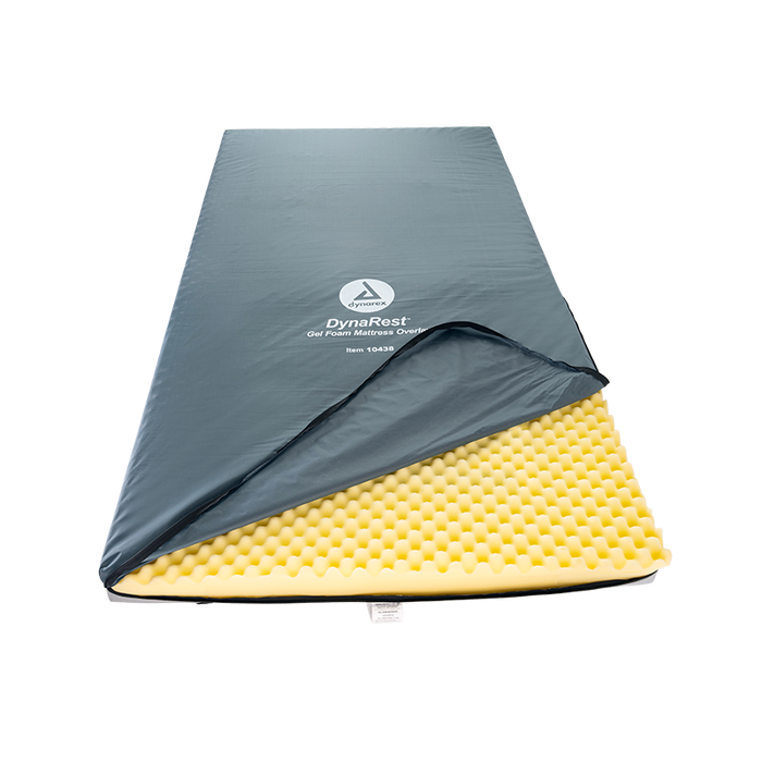 Medical Grade Dynarex DynaRest Gel Foam Mattress Overlay Pressure-Relief, Bed Sore Prevention, Fluid-Resistant Comfort for Patients