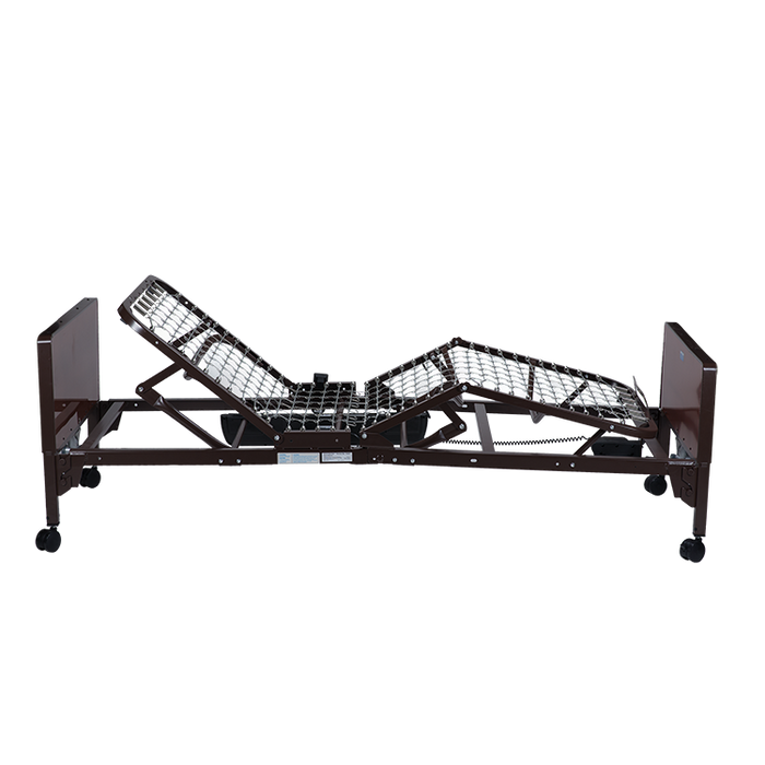 Reclining Dynarex Full-Electric Homecare Bed with Full Rail and Dynarest Multizone Mattress Height Adjustable Steel Frame, 450 lb Capacity