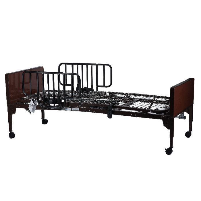 Side View Dynarex Full-Electric Homecare Bed with Full Rail and Foam Mattress Height Adjustable Steel Frame, 450 lb Capacity