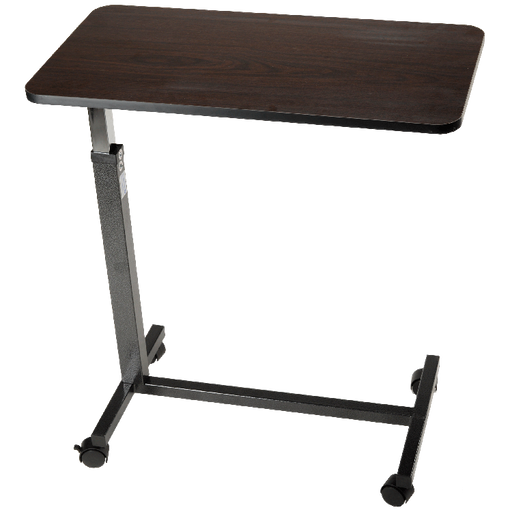 Clean Dynarex Low Overbed Table Adjustable Height, Durable Steel H-Base for Home, Hospital and Rehab Use