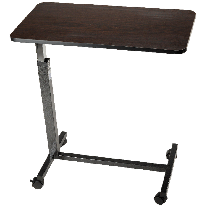 Clean Dynarex Low Overbed Table Adjustable Height, Durable Steel H-Base for Home, Hospital and Rehab Use