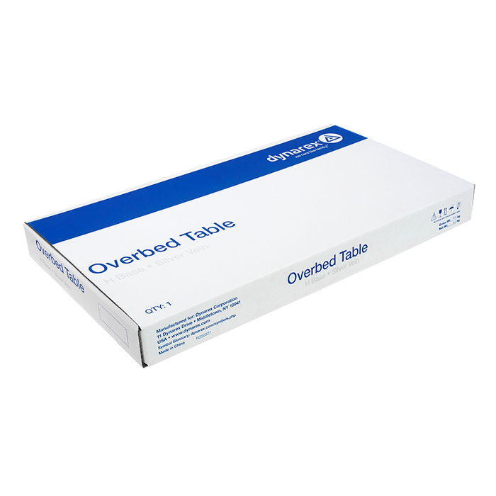 Box Dynarex Overbed Table Height-Adjustable Rolling Table with Laminate Top for Hospitals, Homecare, and Rehabilitation