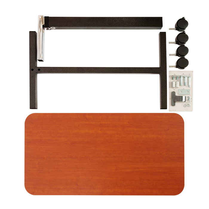 Cherry Set Dynarex Overbed Table Height-Adjustable Rolling Table with Laminate Top for Hospitals, Homecare, and Rehabilitation