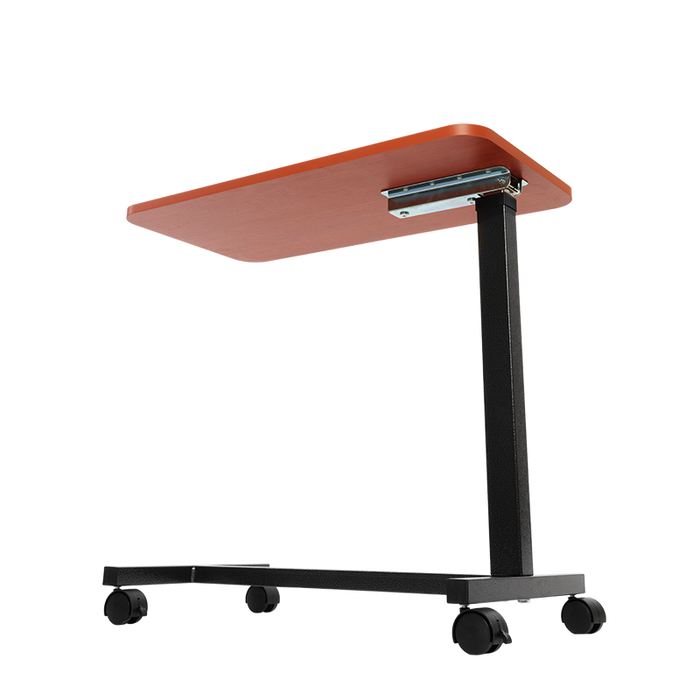 Under View Dynarex Overbed Table Height-Adjustable Rolling Table with Laminate Top for Hospitals, Homecare, and Rehabilitation