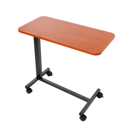 Side View Dynarex Overbed Table Height-Adjustable Rolling Table with Laminate Top for Hospitals, Homecare, and Rehabilitation