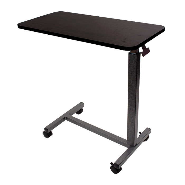 Clean Dynarex Overbed Table Height-Adjustable Rolling Table with Laminate Top for Hospitals, Homecare, and Rehabilitation