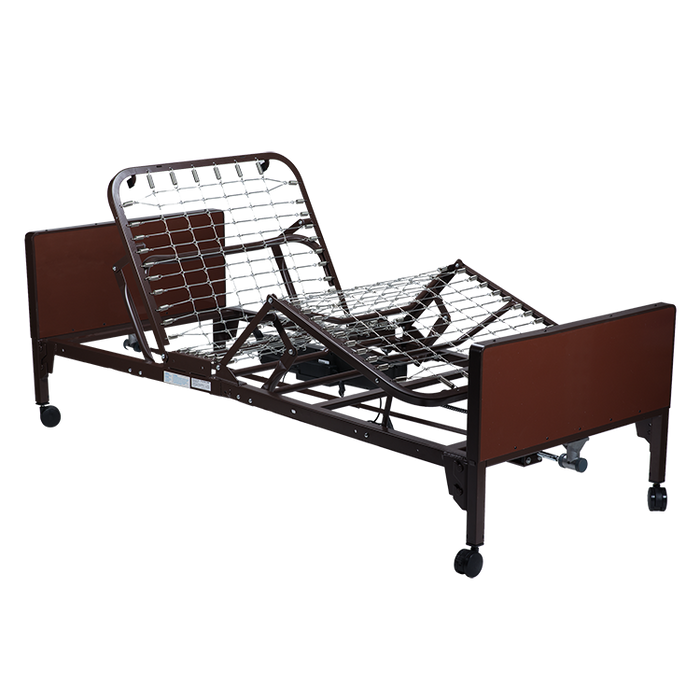 Sturdy Dynarex Semi-Electric Homecare Bed with Half Rail Heavy-Duty Steel Frame, Adjustable Motorized Head and Foot, 450 lb Capacity