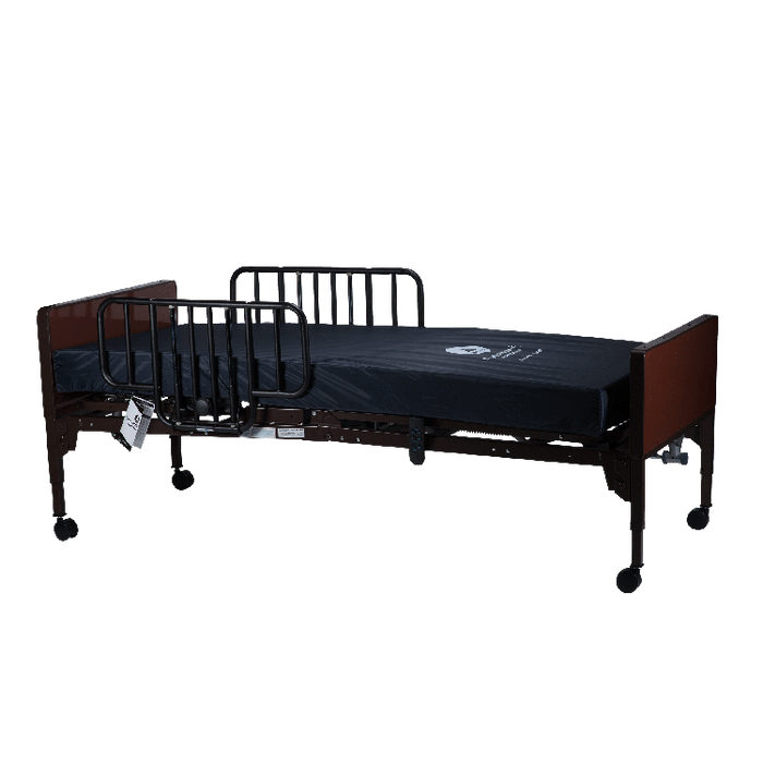 Sturdy Dynarex Semi-Electric Homecare Bed with Full Rail and Foam Mattress Adjustable, Heavy-Duty Steel Frame for Comfort and Homecare Use