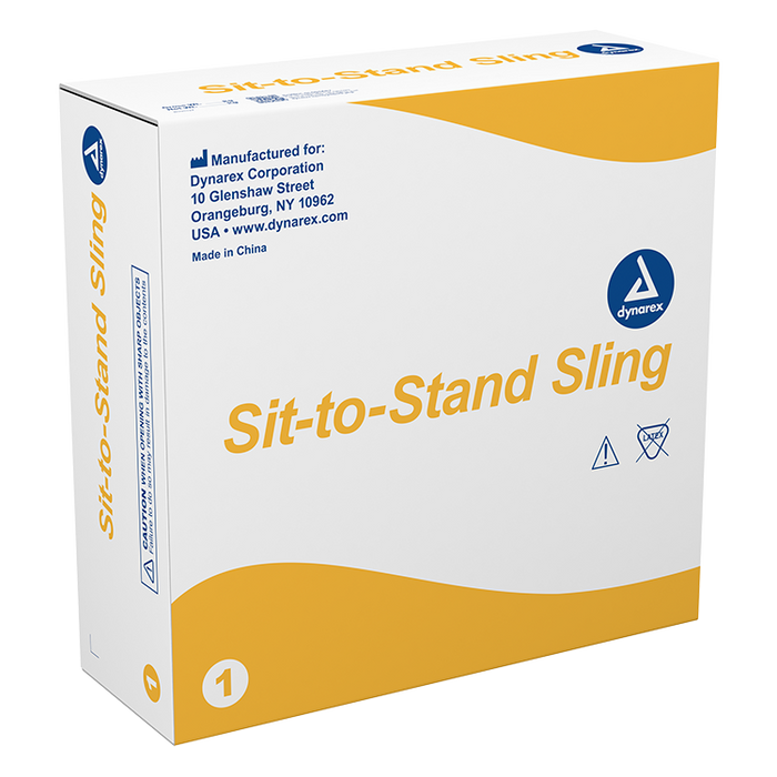 Yellow and White Box Dynarex Sit-to-Stand Sling for Electric Patient Lifts Durable Polyester Fabric, 440 lb Weight Capacity, Enhanced Support and Mobility