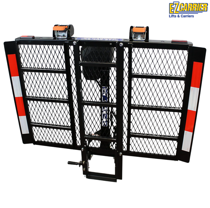 EZ Carrier Electric Lift Assisted Fold Up Hitch Mounted Scooter And Power Wheelchair Carrier 200 350 Lbs Cap Front Photo