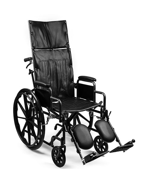 Black Emerald iCruise Reclining Wheelchair With Neck Support Pneumatic Elevating Legrests and Comfortable Vinyl Upholstery